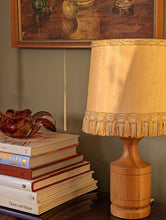 Load image into Gallery viewer, Mid Century Teak Table Lamp and Woven Frilly Shade
