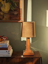 Load image into Gallery viewer, Mid Century Teak Table Lamp and Rattan Shade
