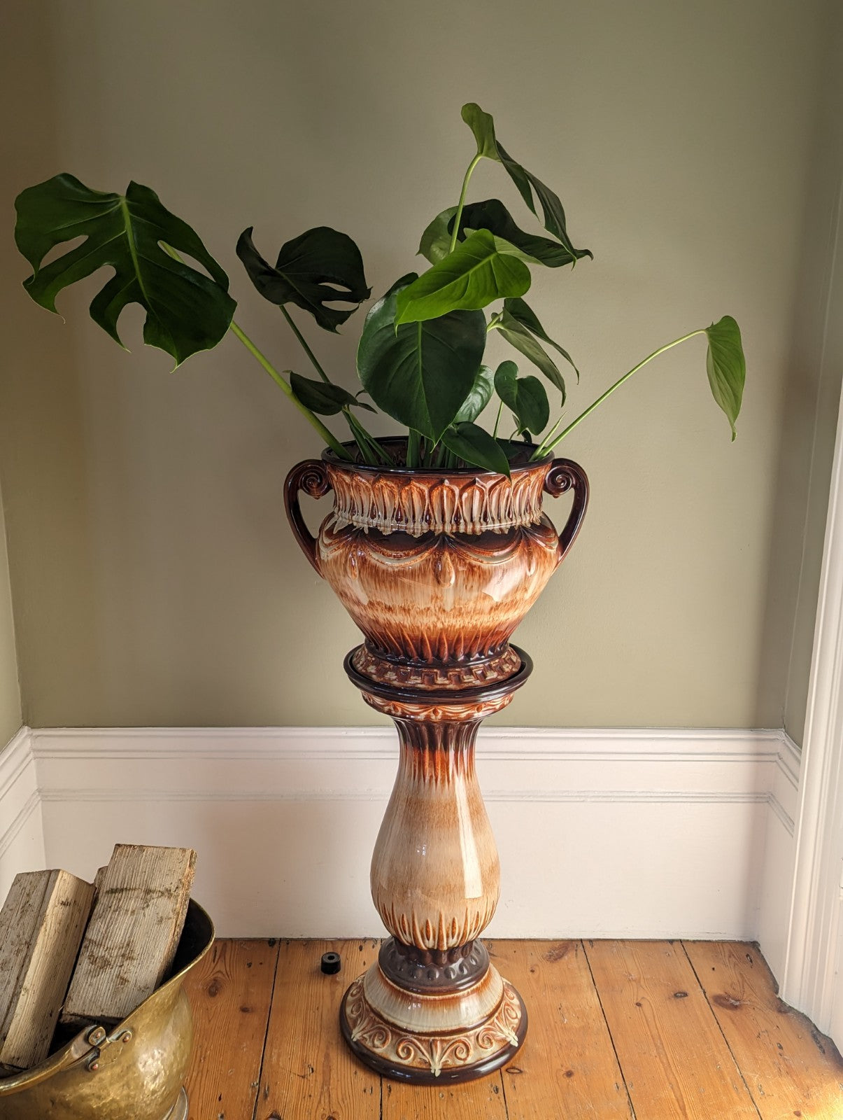 victorian indoor plant pots Large Ceramic Majolica Style Planter – The Antik Store