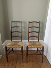 Load image into Gallery viewer, pair of Rustic Rush Seated Oak Ladder Back Dining Kitchen Chairs
