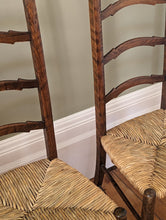 Load image into Gallery viewer, pair of Rustic Rush Seated Oak Ladder Back Dining Kitchen Chairs
