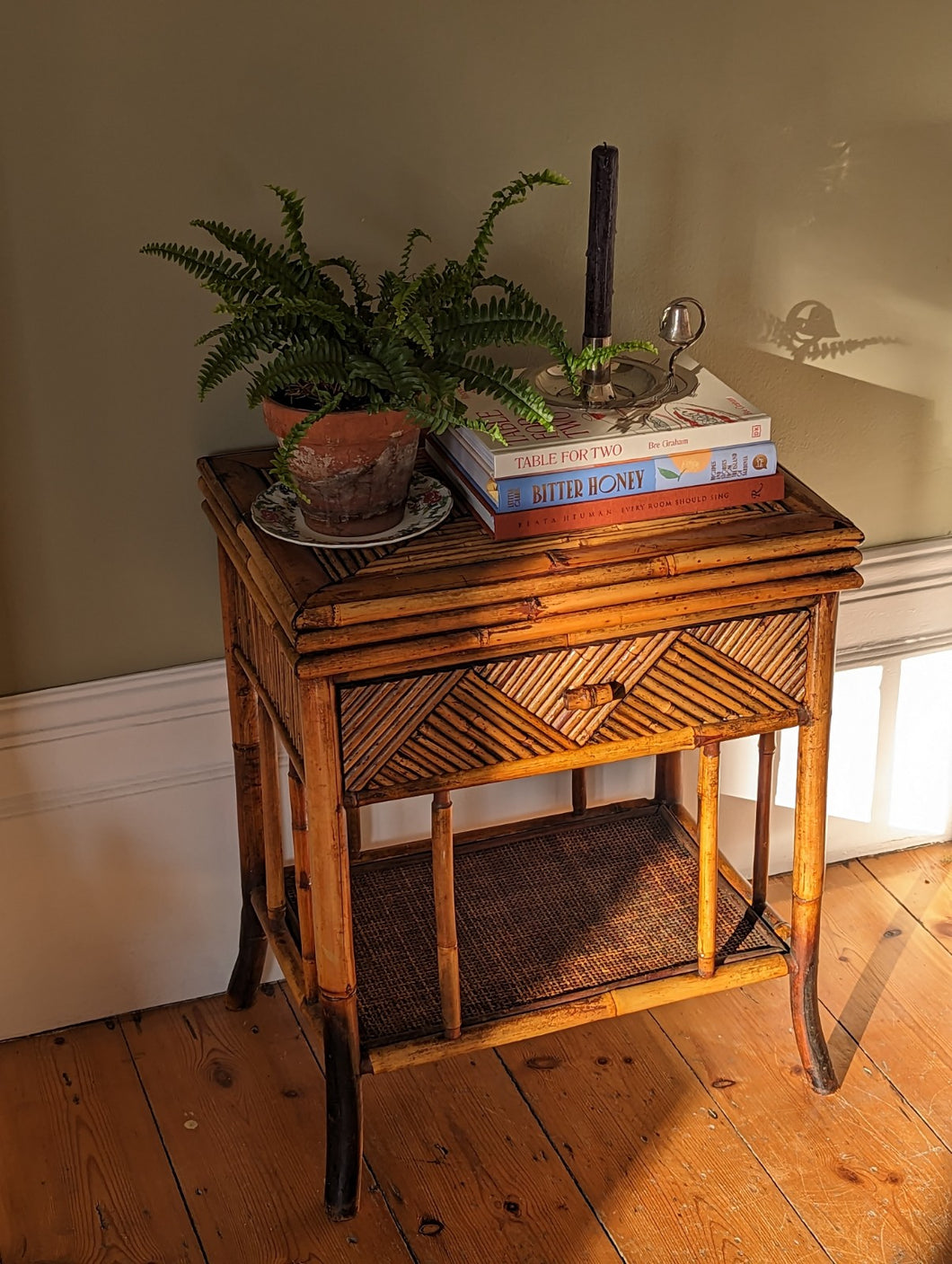 vintage bamboo bedside table