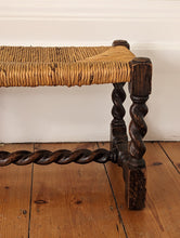 Load image into Gallery viewer, Antique Woven Rush and Oak Barley Twist Bench Stool
