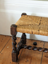 Load image into Gallery viewer, Antique Woven Rush and Oak Barley Twist Bench Stool
