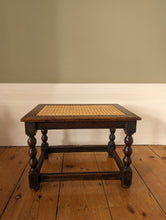 Load image into Gallery viewer, Antique Victorian Oak Stool With Cane Top And Bobbin Legs
