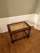 Load image into Gallery viewer, Antique Victorian Oak Stool With Cane Top And Bobbin Legs
