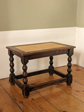 Load image into Gallery viewer, Antique Victorian Oak Stool With Cane Top And Bobbin Legs
