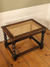 Load image into Gallery viewer, Antique Victorian Oak Stool With Cane Top And Bobbin Legs
