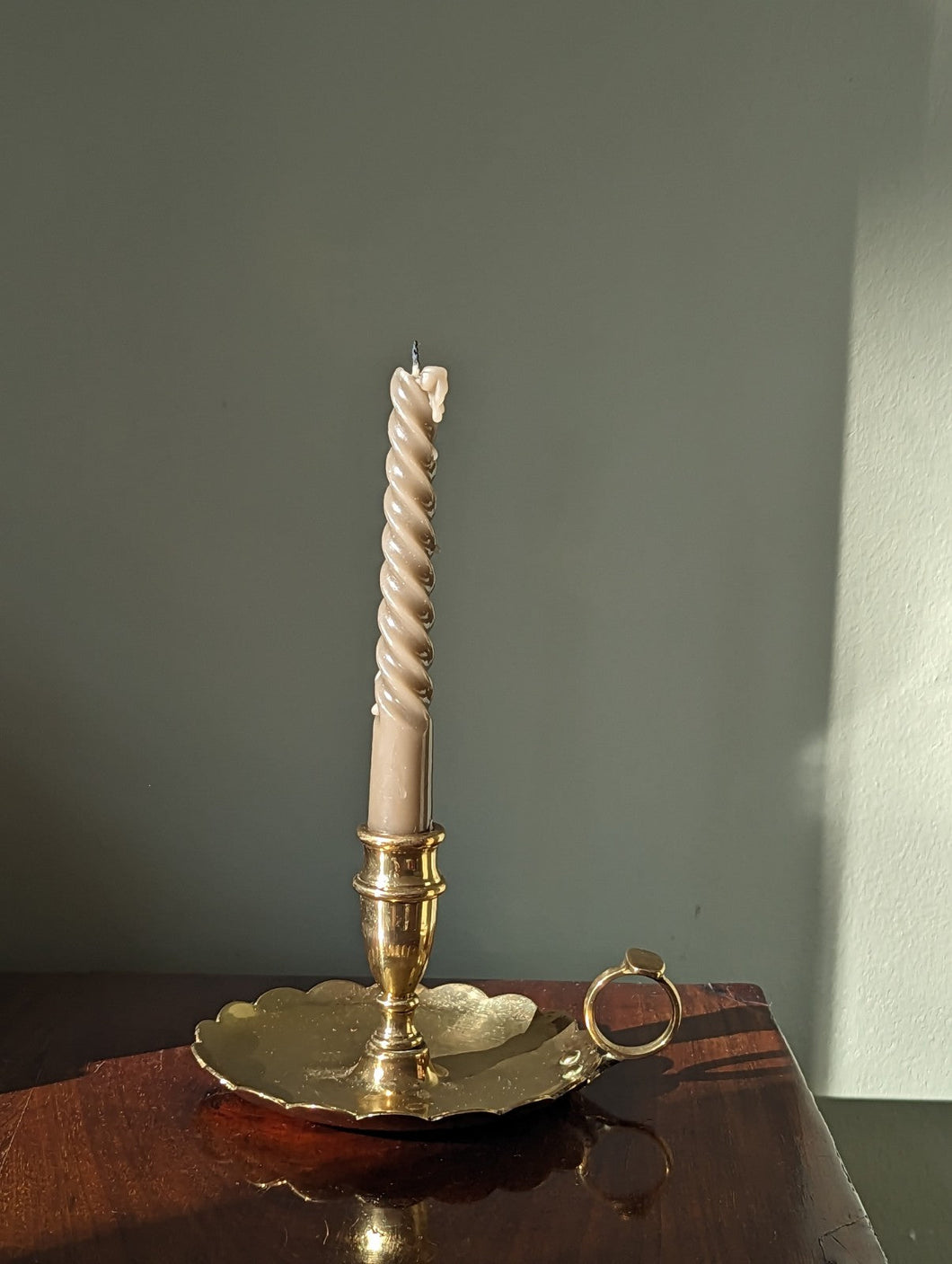 scalloped brass candlestick holder