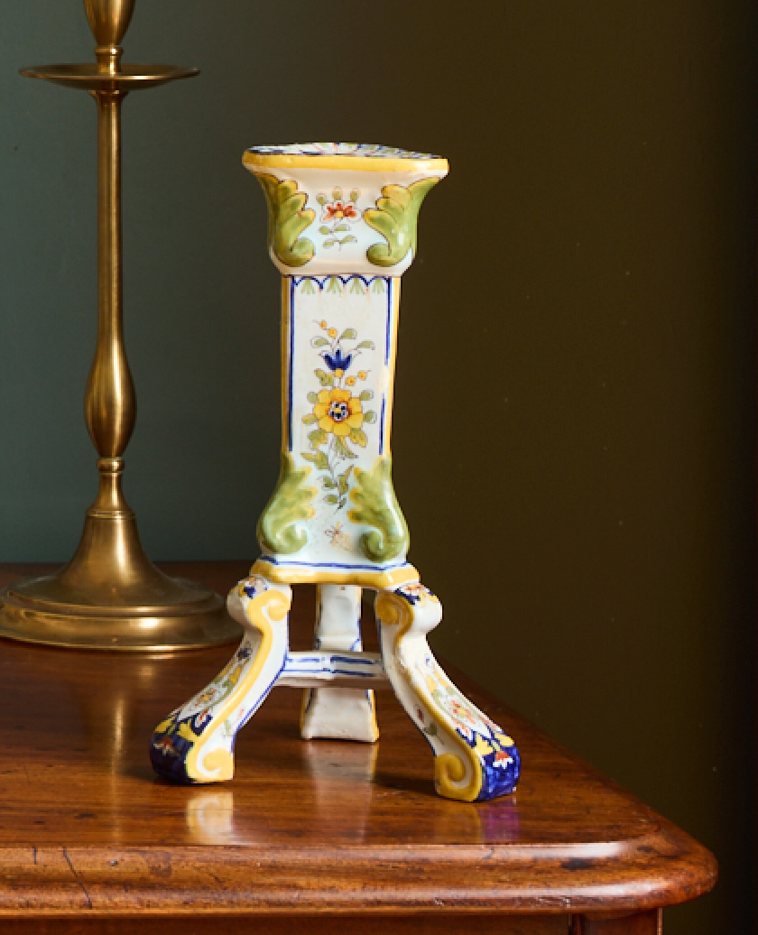 Antique French Faience Candlestick Holder