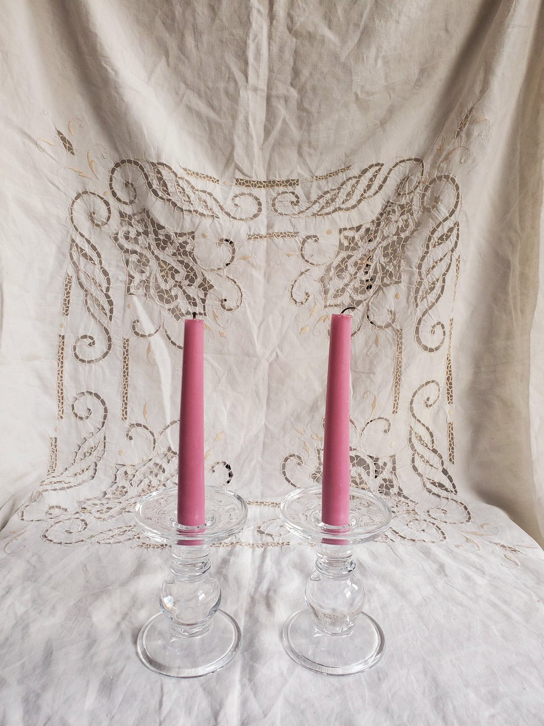 Set of vintage glass candlestick holders