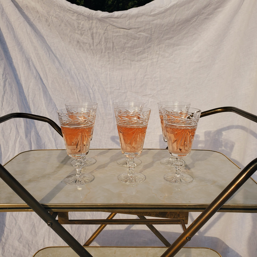 Set of six vintage crystal wine glasses