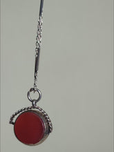 Load and play video in Gallery viewer, Antique Silver Victorian Swivel Fob Pendant with Bloodstone and Carnelian on Unusual Link Chain
