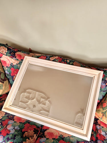 white wooden distressed mirror