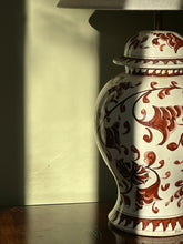 Load image into Gallery viewer, Brown and White Floral Ceramic Italian Lamp
