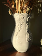Load image into Gallery viewer, Vintage White Italian Ceramic Vase with Grape Detailing
