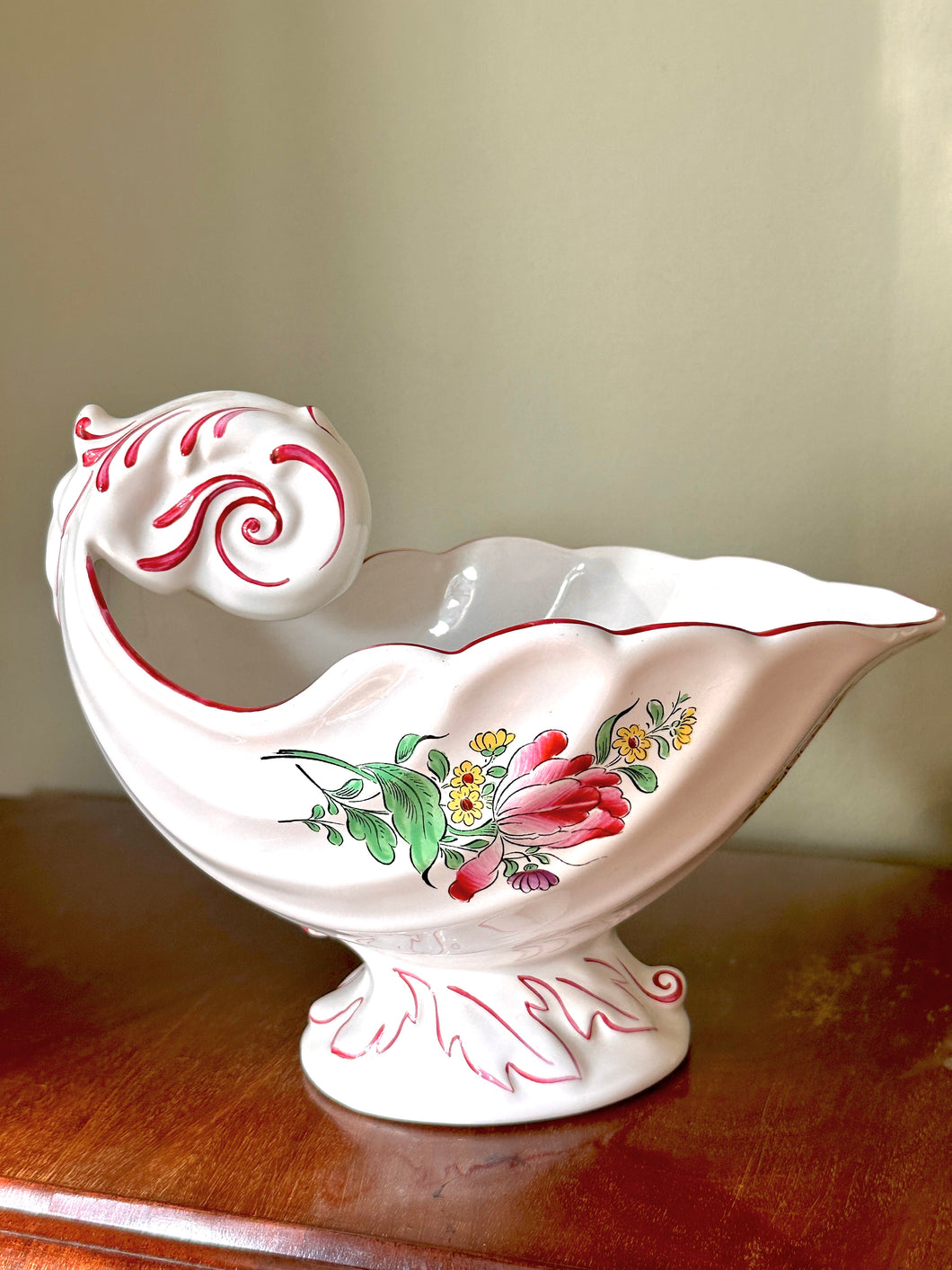 Antique French Faience Floral Shell Jug