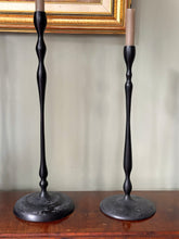 Load image into Gallery viewer, Set of Three Bobbin Black Metal Candlestick Holders
