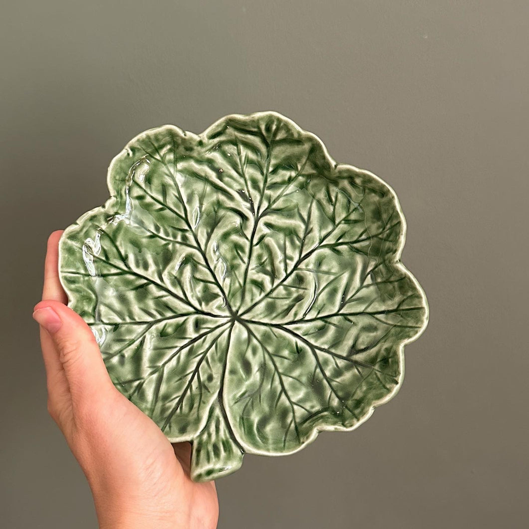 Small Green Cabbage Majolica Leaf Plate Dish